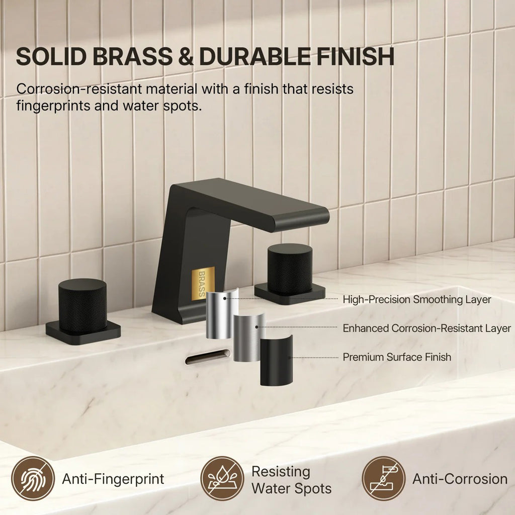 Widespread Bathroom Faucet 3 Hole, 2-Handle Bathroom Sink Faucet with Drain Assembly LP68-YS - Matte Black
