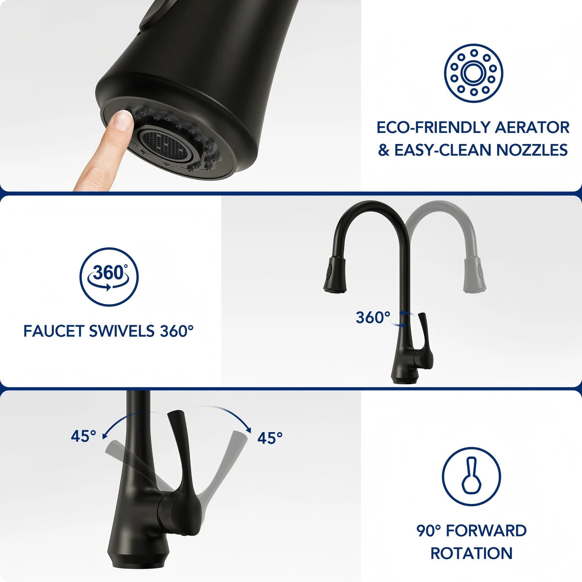 Pull Down Kitchen Sink Faucet, Single Handle Kitchen Faucet with Swivel Spout LP43-CF - Matte Black