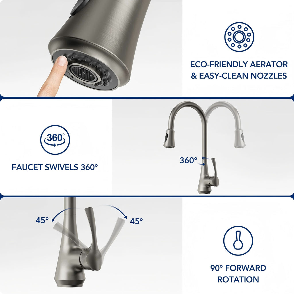 Pull Down Kitchen Sink Faucet, Single Handle Kitchen Faucet with Swivel Spout LP32CF-SS - Stainless Steel