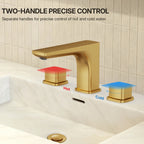 Widespread Bathroom Faucet 3 Hole, 2-handle Bathroom Sink Faucet with Drain Assembly LP088903-CF - Brushed Gold
