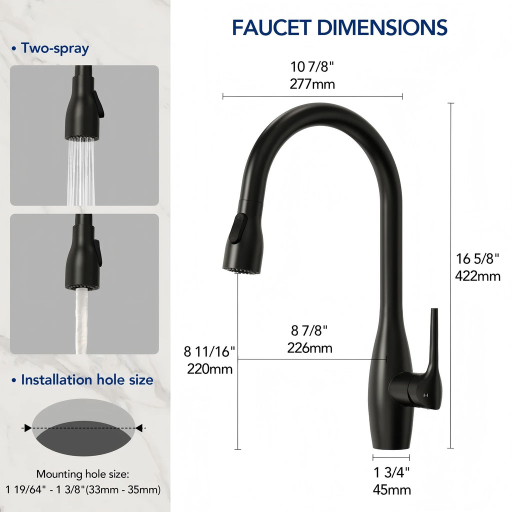 Dual-Function Single-Handle Pull-Down Kitchen Faucet with 360 Degree Swivel SpoutLP1067-CF - Matte Black