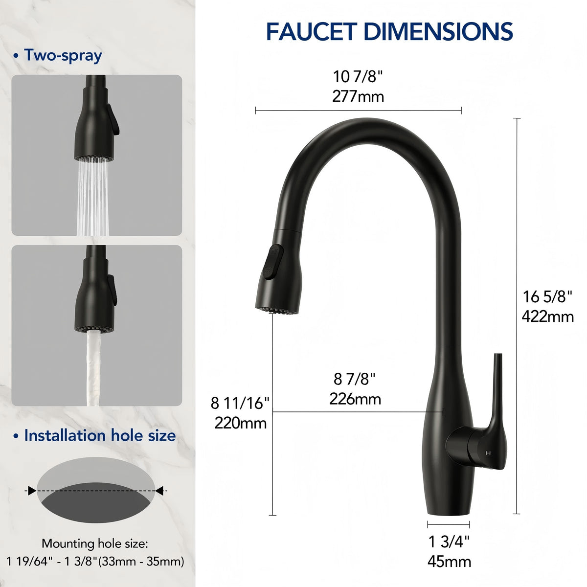 Dual-Function Single-Handle Pull-Down Kitchen Faucet with 360 Degree Swivel SpoutLP1067-CF - Matte Black