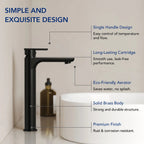 Single Handle Vessel Bathroom Faucet, Single Hole Vessel Bathroom Sink Faucet with Drain Assembly LP0097-YS - Matte Black