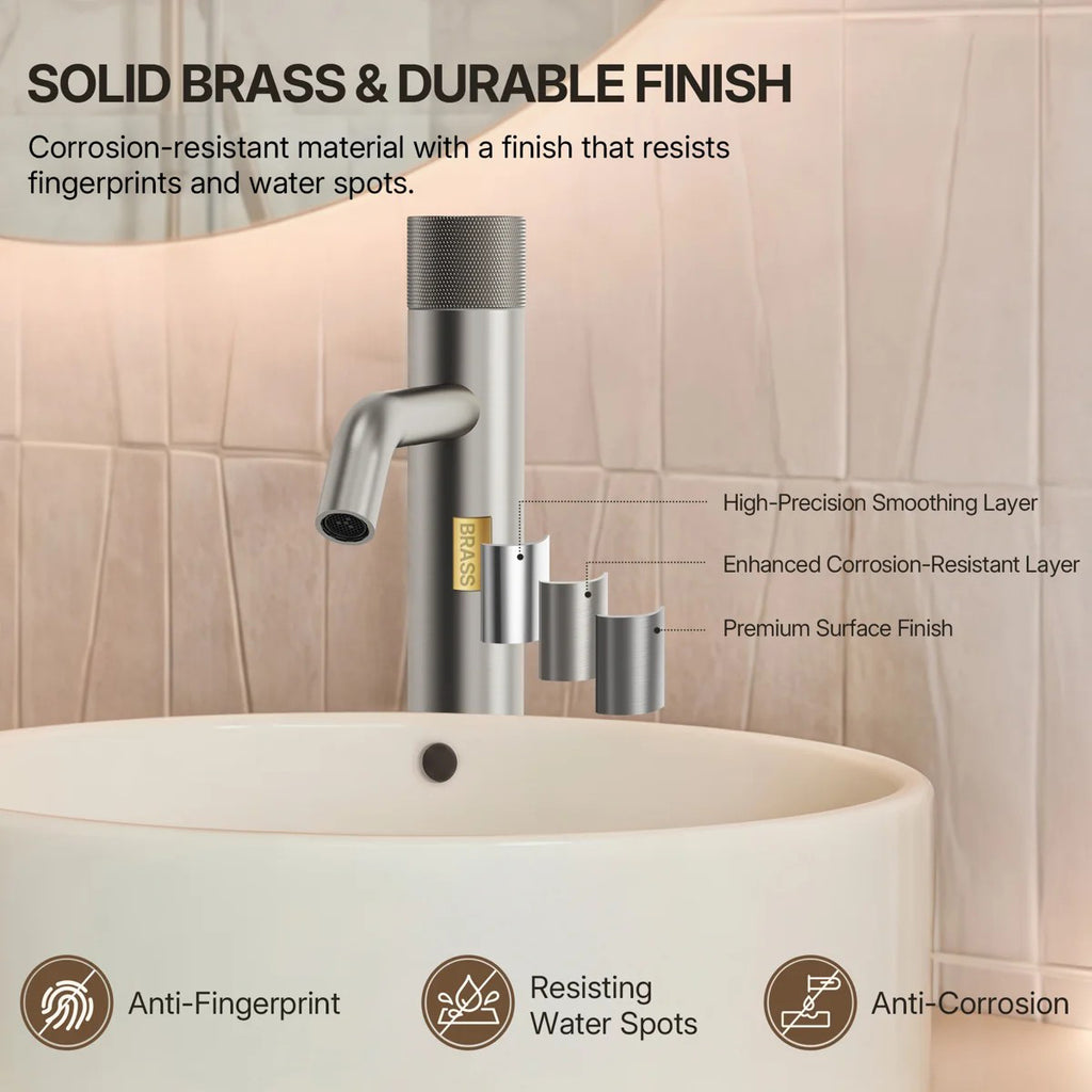 Single Hole Bathroom Vessel Faucet, Single Handle Bathroom Vessel Sink Faucet with Drain Assembly LP0229983-YS - Brushed Nickel