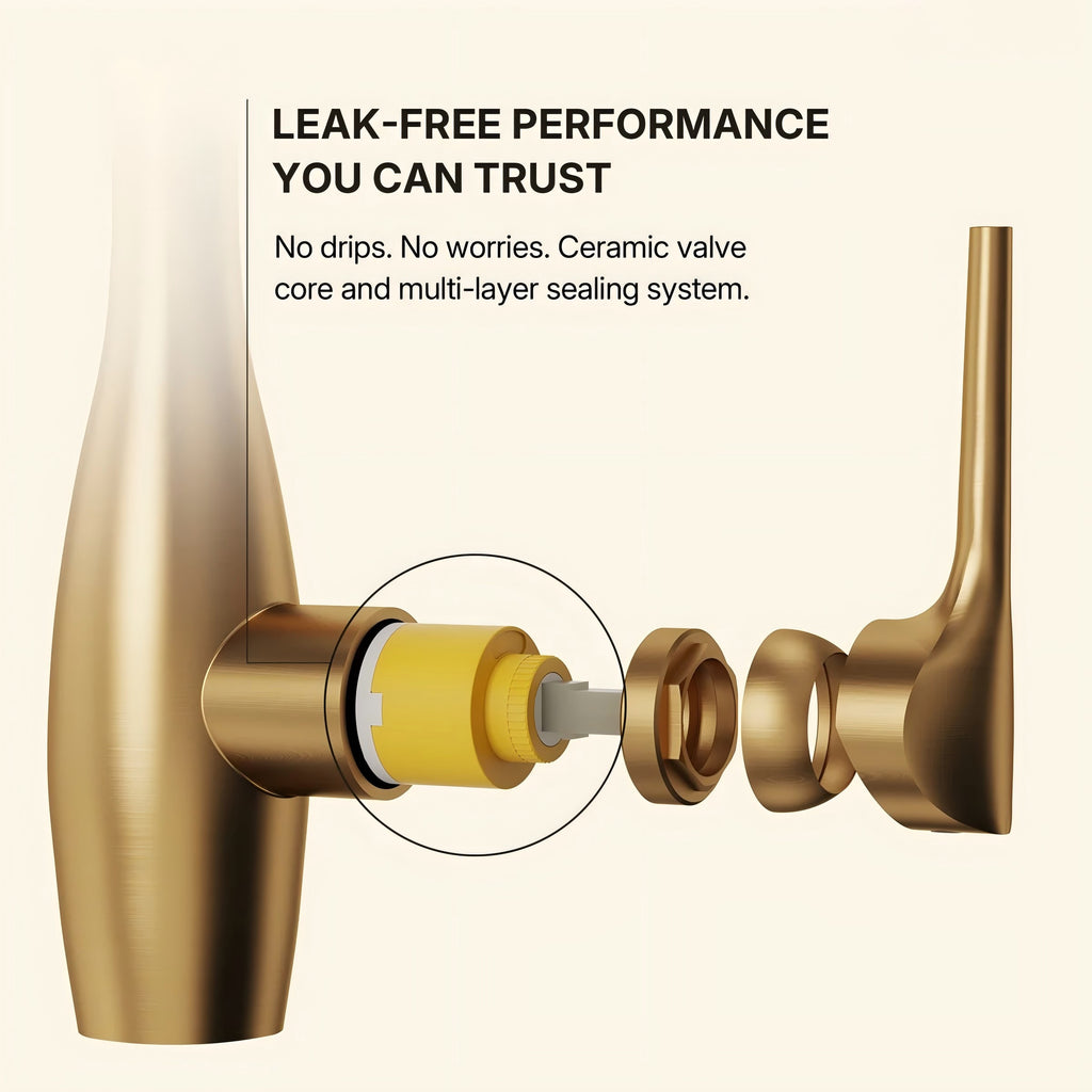Commercial Style Dual Function Single Handle Pull Down Kitchen Faucet LP32-CF - Brushed Gold