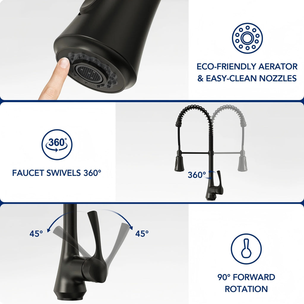 Commercial-Style 2-Function Pull-Down Single-Handle Kitchen Faucet LP9013-CF - Matte Black