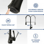 Commercial-Style 2-Function Pull-Down Single-Handle Kitchen Faucet LP9013-CF - Matte Black