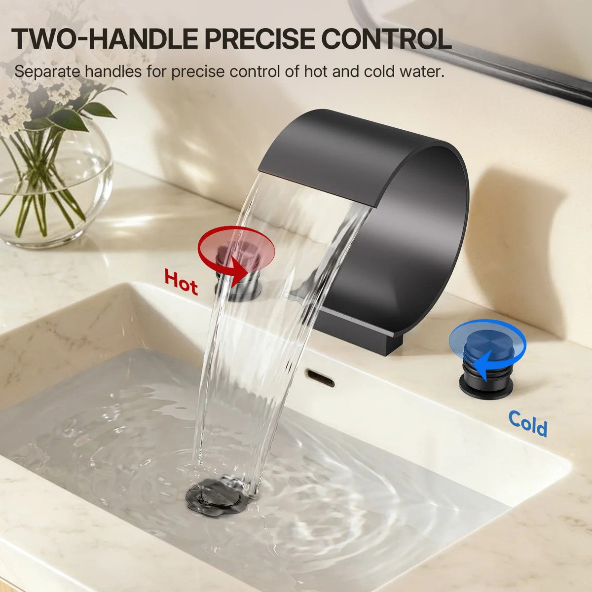 Widespread Bathroom Faucet 3 Hole, 2-handle Bathroom Sink Faucet with Drain Assembly LP3389019-YS - Matte Black