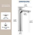 Single Hole Vessel Bathroom Faucet, Single Handle Bathroom Sink Faucet with Drain Assembly LP0098-YS - Chrome