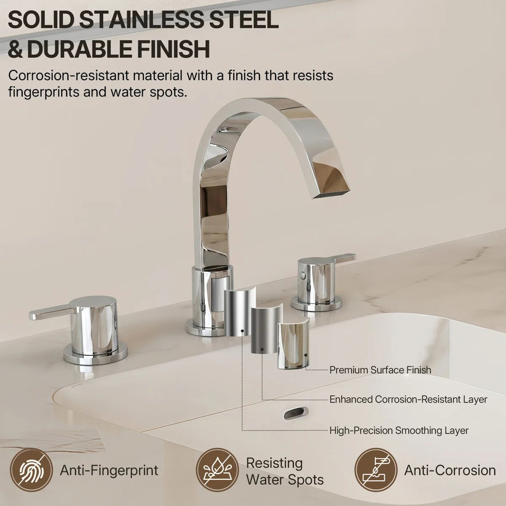 Widespread Bathroom Faucet 3 Hole, 2-Handle Bathroom Sink Faucet with Drain Assembly LP66138-YS - Chrome