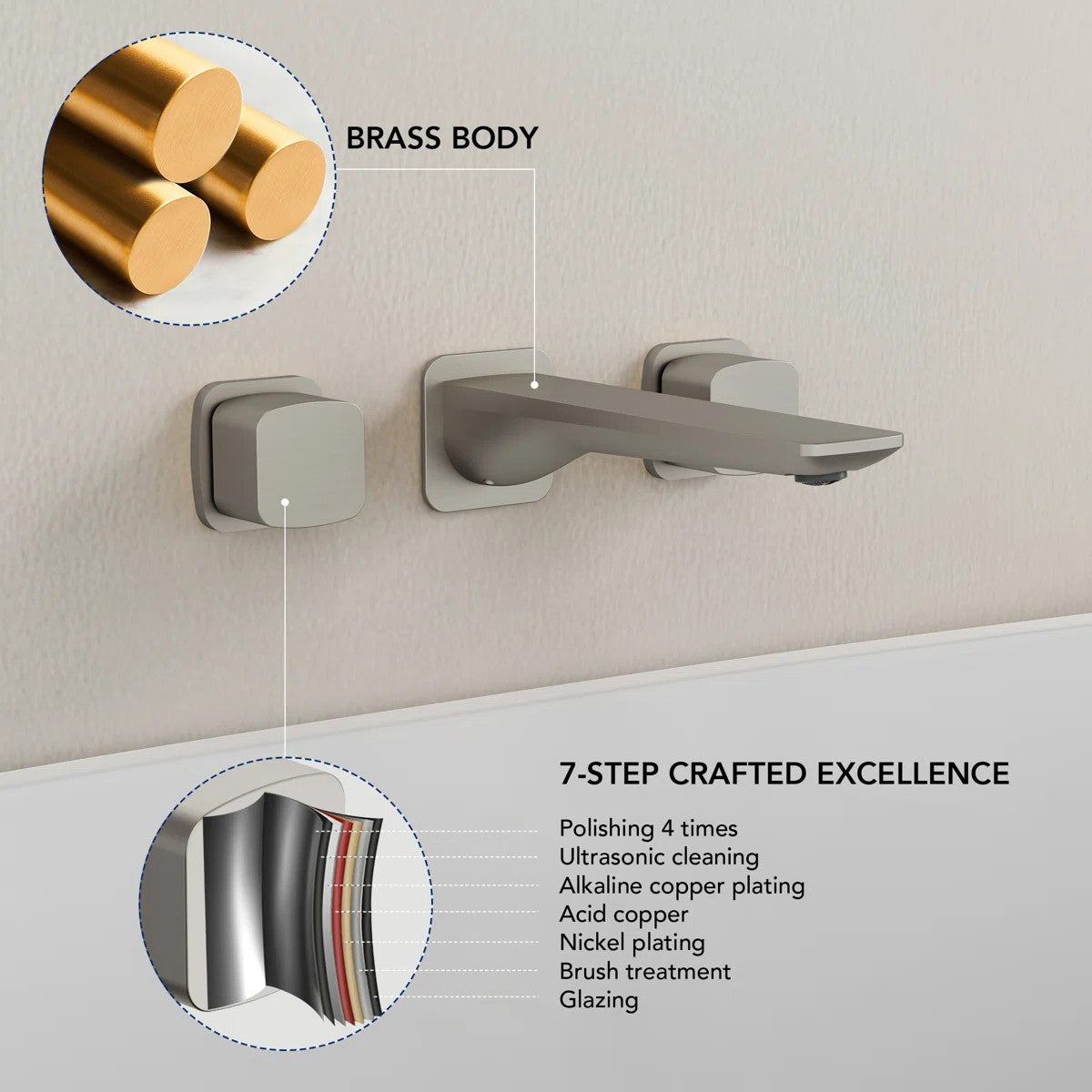 2-Handle Wall Mounted Roman Tub Faucet with Rough-In Valve LP081102-YG - Brushed Nickel