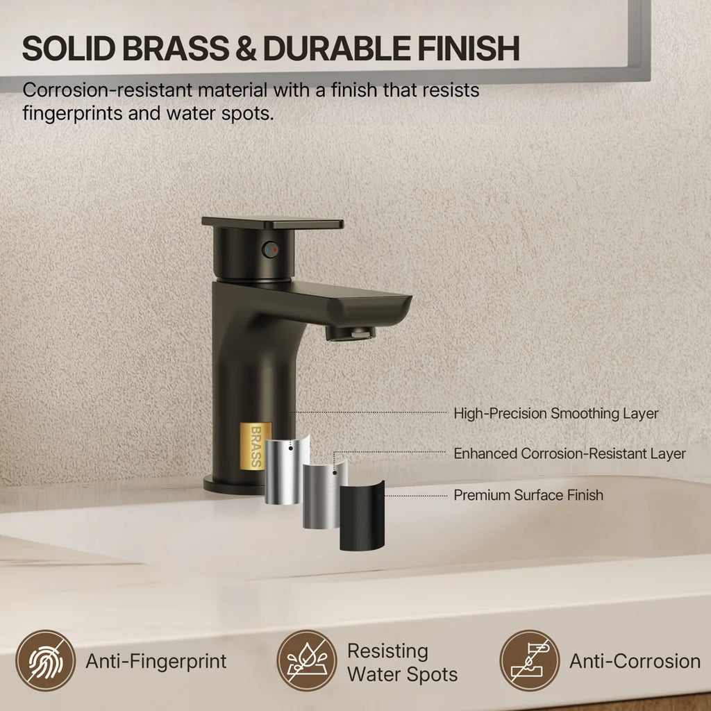 Single Hole Bathroom Faucet with Drain Assembly, Single Handle Bathroom Sink Faucet LP00130-YS - Matte Black