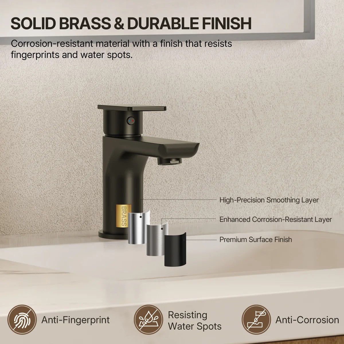 Single Hole Bathroom Faucet with Drain Assembly, Single Handle Bathroom Sink Faucet LP00130-YS - Matte Black