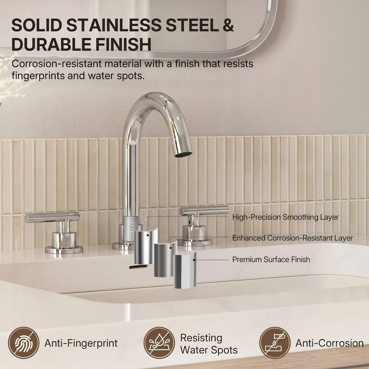 Widespread Bathroom Faucet 3 Hole, 2-Handle Bathroom Sink FaucetLP02006-YS - Chrome