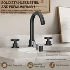 Widespread 3-Hole Bathroom Sink Faucet, 2-Handle Faucet with Wheel Knob Handles and Drain Assembly LP091-YS - Matte Black