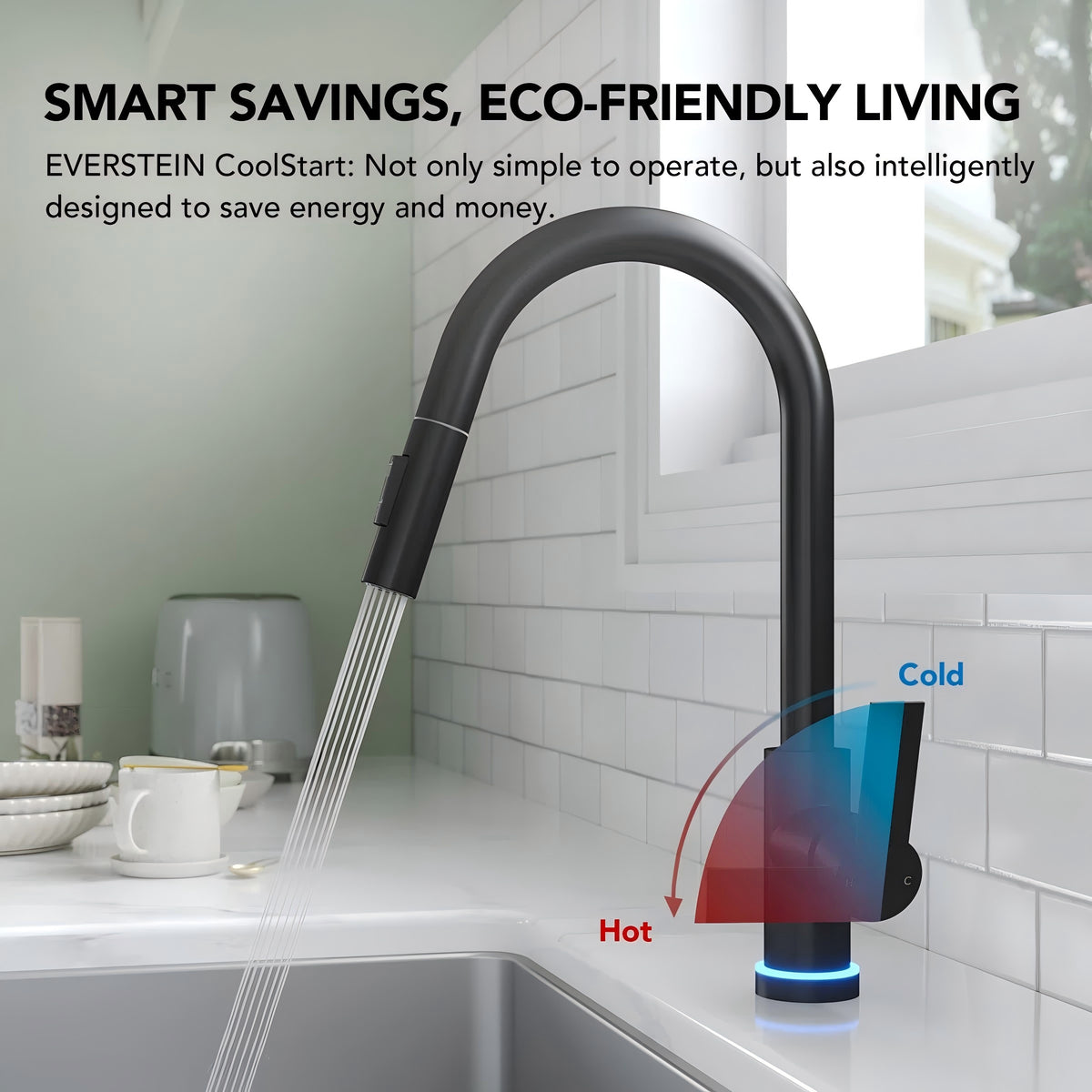 Pull Down Sprayer Kitchen Sink Faucet, Single Handle Kitchen Faucet with LED Light Base LP33031-CF - Matte Black