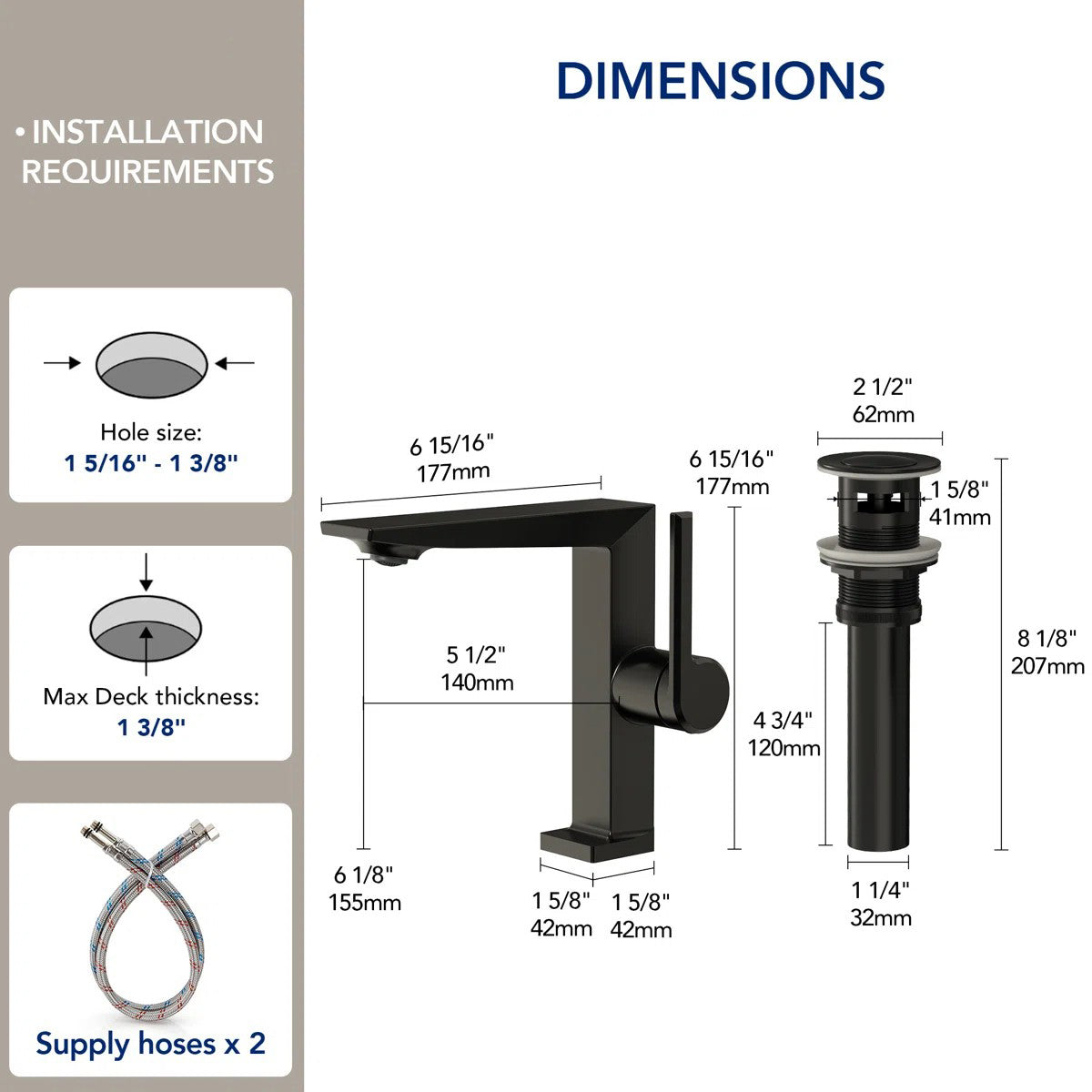 Single Hole Bathroom Faucet with Drain Assembly, Single Handle Bathroom Sink Faucet LP44319-YS - Matte Black