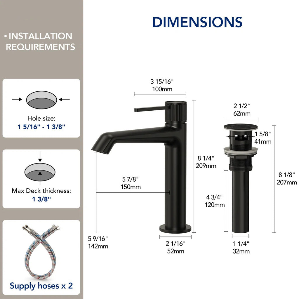 Single-Hole Single-Handle Bathroom Sink Faucet with Drain Assembly LP66095-YS - Matte Black