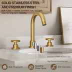Widespread 3-Hole Bathroom Sink Faucet, 2-Handle Faucet with Wheel Knob Handles and Drain Assembly LP0916-YS - Brushed Gold