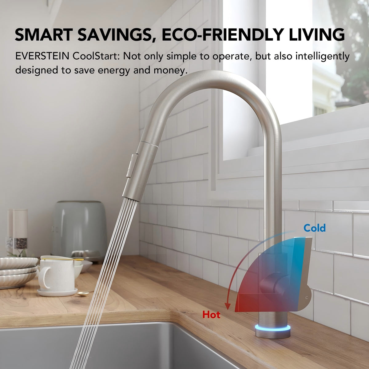 Pull Down Sprayer Kitchen Sink Faucet, Single Handle Kitchen Faucet with LED Light Base LP11992-CF - Brushed Nickel