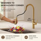 Dual-Function Single-Handle Pull-Down Kitchen Faucet with Swivel Spout LP132-CF - Brushed Gold