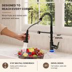 Contemporary Commercial-Style 2-Function Single-Handle Pull-Down Kitchen Faucet with LED Base LP220219-CF - Matte Black