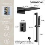 22" Waterfall & Rainfall Shower System with Adjustable Slide Bar Handheld Shower and Pressure-Balanced Valve LP03343-LY - Matte Black