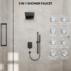 22" Waterfall & Rainfall Shower System with Adjustable Slide Bar Handheld Shower and Pressure-Balanced Valve LP03343-LY - Matte Black