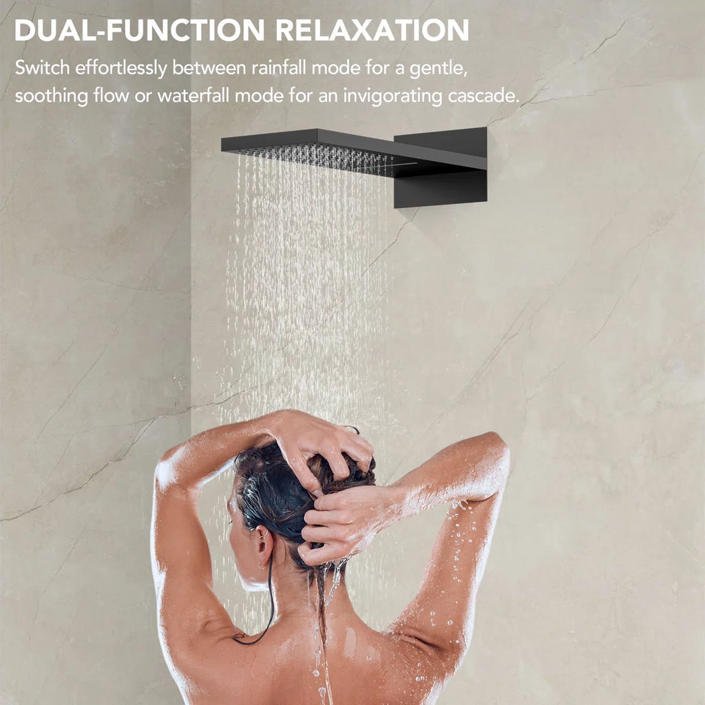 22" Waterfall & Rainfall Shower System with Adjustable Slide Bar Handheld Shower and Pressure-Balanced Valve LP03343-LY - Matte Black