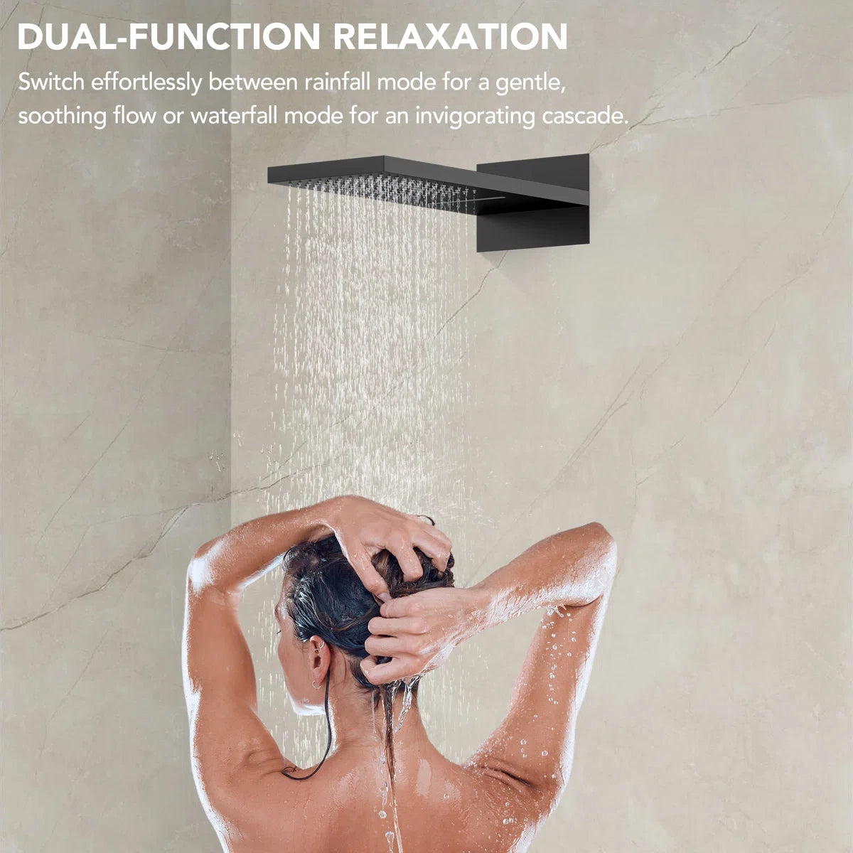 22" Waterfall & Rainfall Shower System with Adjustable Slide Bar Handheld Shower and Pressure-Balanced Valve LP03343-LY - Matte Black
