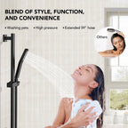 22" Waterfall & Rainfall Shower System with Adjustable Slide Bar Handheld Shower and Pressure-Balanced Valve LP03343-LY - Matte Black