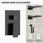 22" Waterfall & Rainfall Shower System with Adjustable Slide Bar Handheld Shower and Pressure-Balanced Valve LP03343-LY - Matte Black