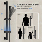 22" Waterfall & Rainfall Shower System with Adjustable Slide Bar Handheld Shower and Pressure-Balanced Valve LP03343-LY - Matte Black