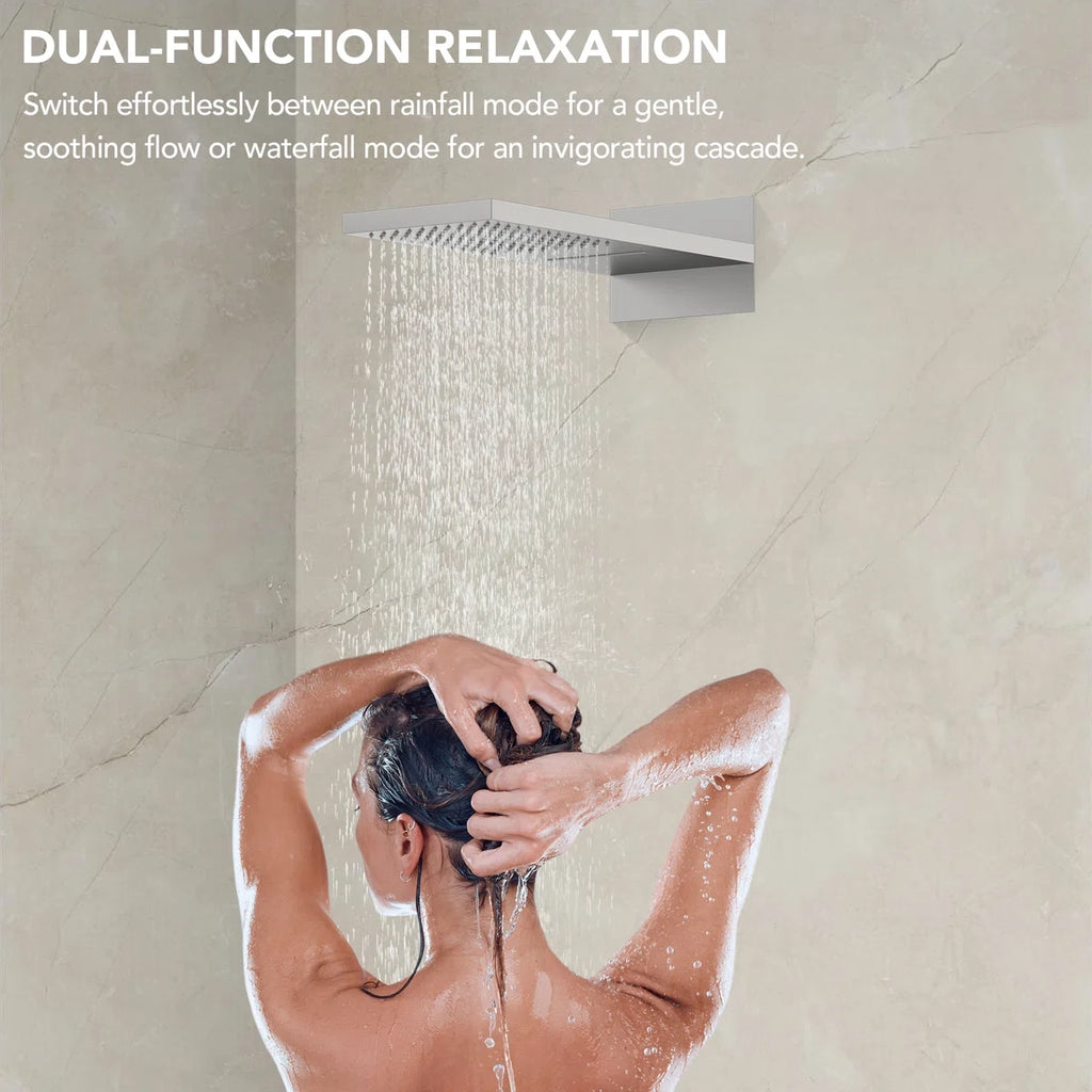 22" Waterfall & Rainfall Shower System with Adjustable Slide Bar Handheld Shower and Pressure-Balanced Valve LP08878-LY - Brushed Nickel
