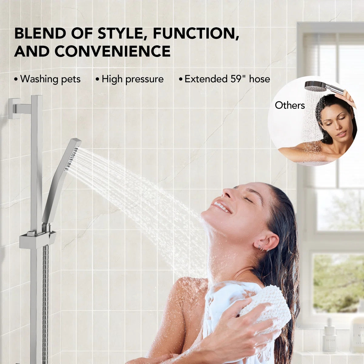 22" Waterfall & Rainfall Shower System with Adjustable Slide Bar Handheld Shower and Pressure-Balanced Valve LP08878-LY - Brushed Nickel