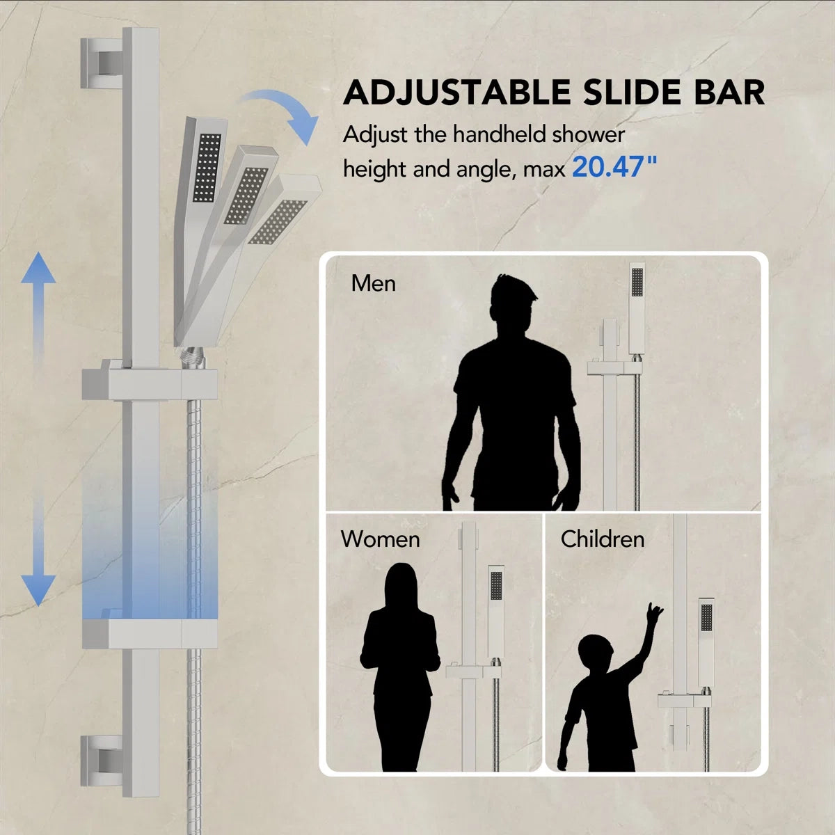22" Waterfall & Rainfall Shower System with Adjustable Slide Bar Handheld Shower and Pressure-Balanced Valve LP08878-LY - Brushed Nickel