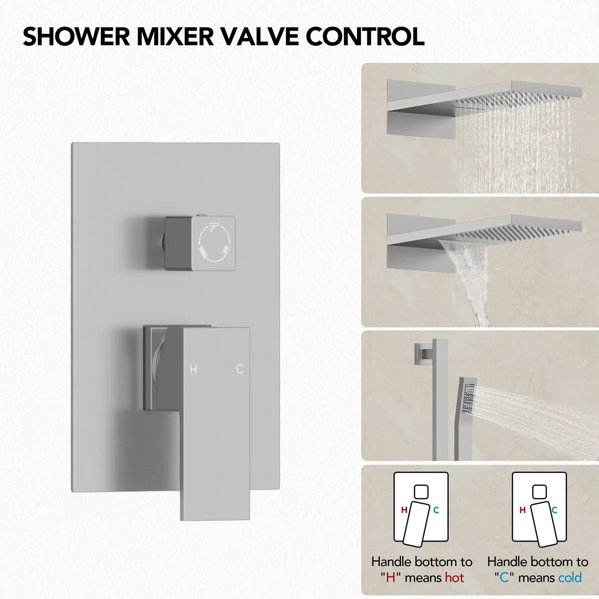 22" Waterfall & Rainfall Shower System with Adjustable Slide Bar Handheld Shower and Pressure-Balanced Valve LP08878-LY - Brushed Nickel