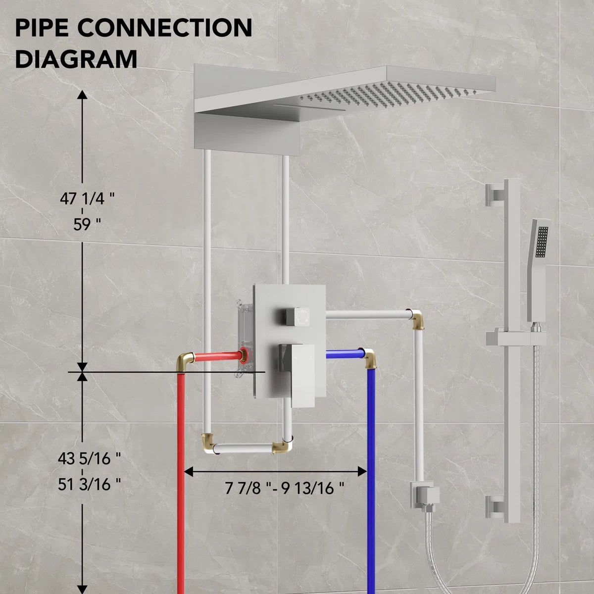 22" Waterfall & Rainfall Shower System with Adjustable Slide Bar Handheld Shower and Pressure-Balanced Valve LP08878-LY - Brushed Nickel