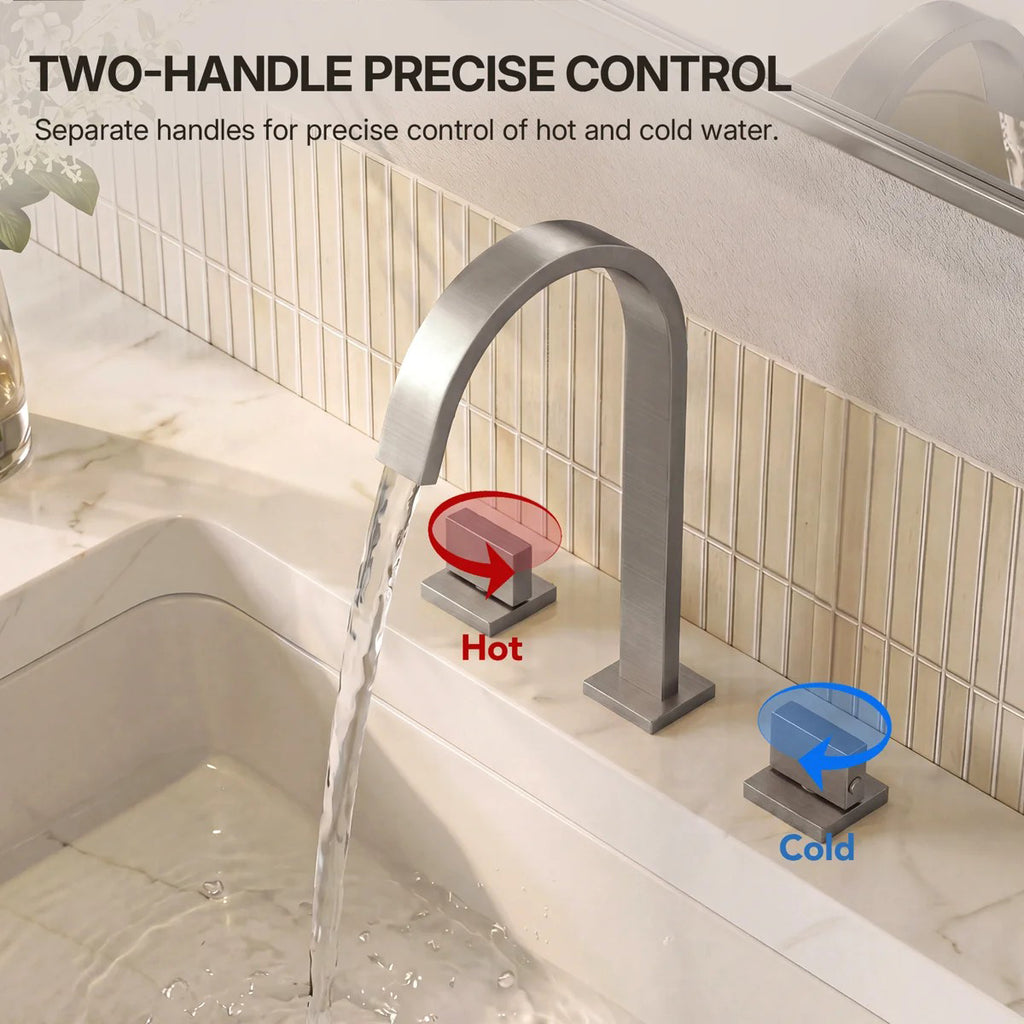 Widespread Bathroom Faucet 3 Hole, 2-handle Bathroom Sink Faucet with Drain Assembly LP005601-YS - Brushed Nickel