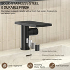 Single Hole Bathroom Faucet, Single-Handle Waterfall Sink Faucet with Drain Assembly LPBK0021 - Matte Black