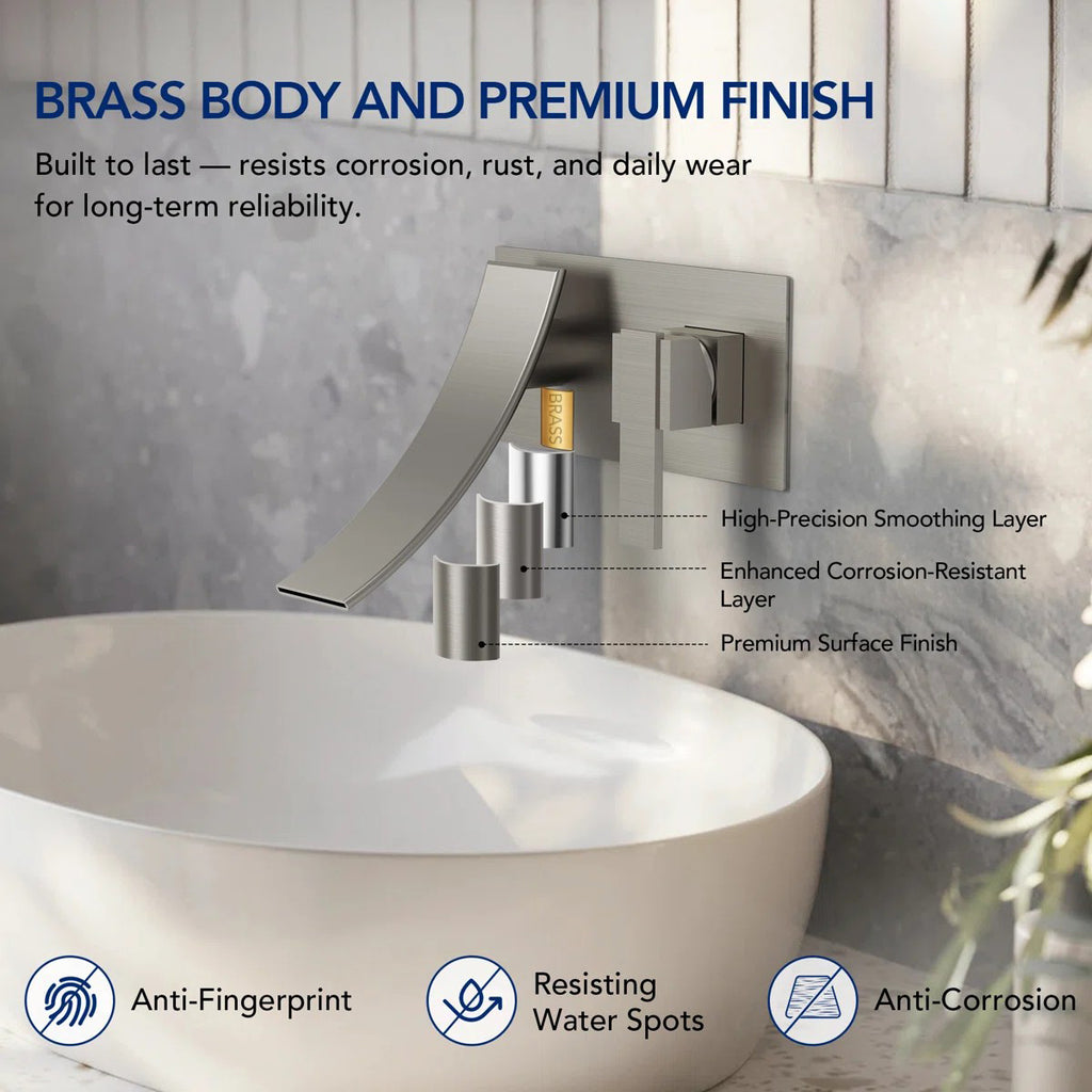 Wall Mounted Bathroom Faucet, Single-handle Bathroom Sink Faucet with Drain Assembly LP99801-YS- Brushed Nickel