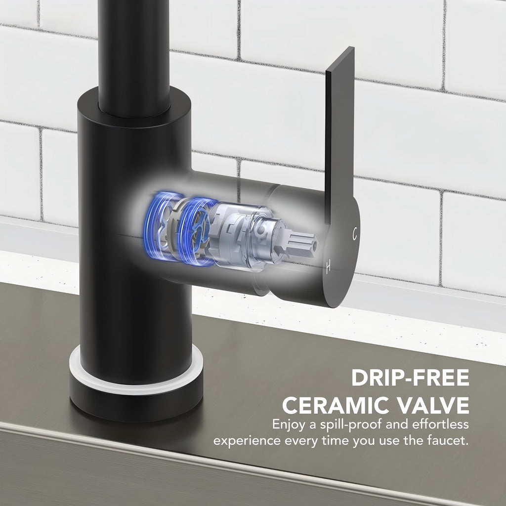 Pull Down Sprayer Kitchen Sink Faucet, Single Handle Kitchen Faucet with LED Light Base LP33031-CF - Matte Black