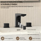 Widespread Bathroom Faucet 3 Hole, 2-handle Bathroom Sink Faucet with Drain Assembly LP03390-YS - Matte Black