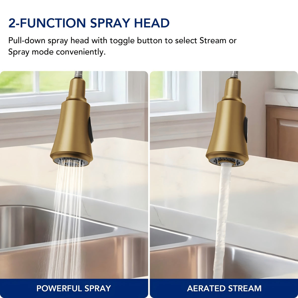 Pull Down Kitchen Sink Faucet, Single Handle Kitchen Faucet with Swivel Spout LP0776-CF - Brushed Gold