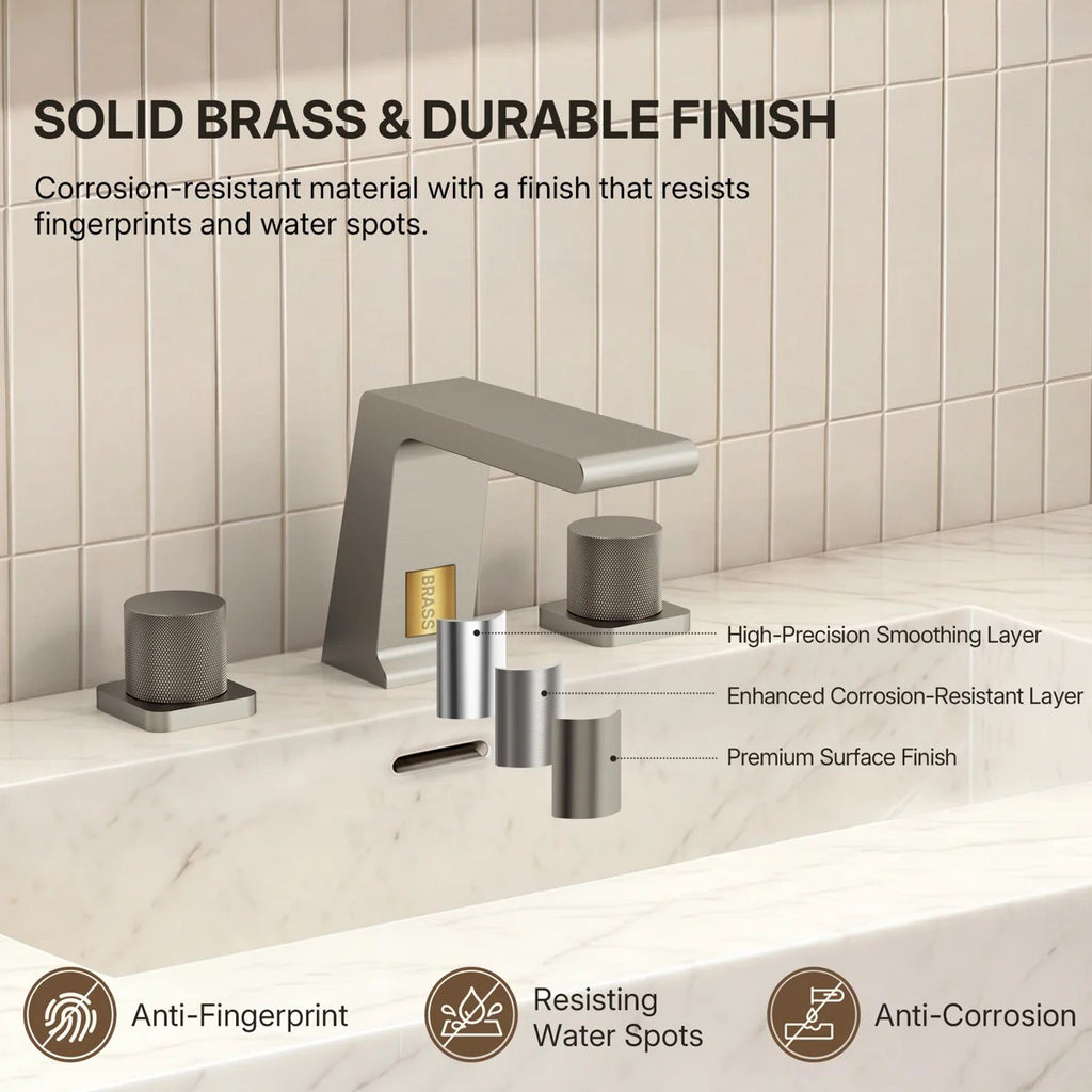 Widespread Bathroom Faucet 3 Hole, 2-handle Bathroom Sink Faucet with Drain Assembly LP00129-YS - Brushed Nickel