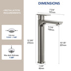 Single Hole Vessel Bathroom Faucet, Single Handle Bathroom Sink Faucet with Drain Assembly LP0096-YS - Brushed Nickel