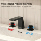 Widespread Bathroom Faucet 3 Hole, 2-handle Bathroom Sink Faucet with Drain Assembly LP009203-YS - Matte Black