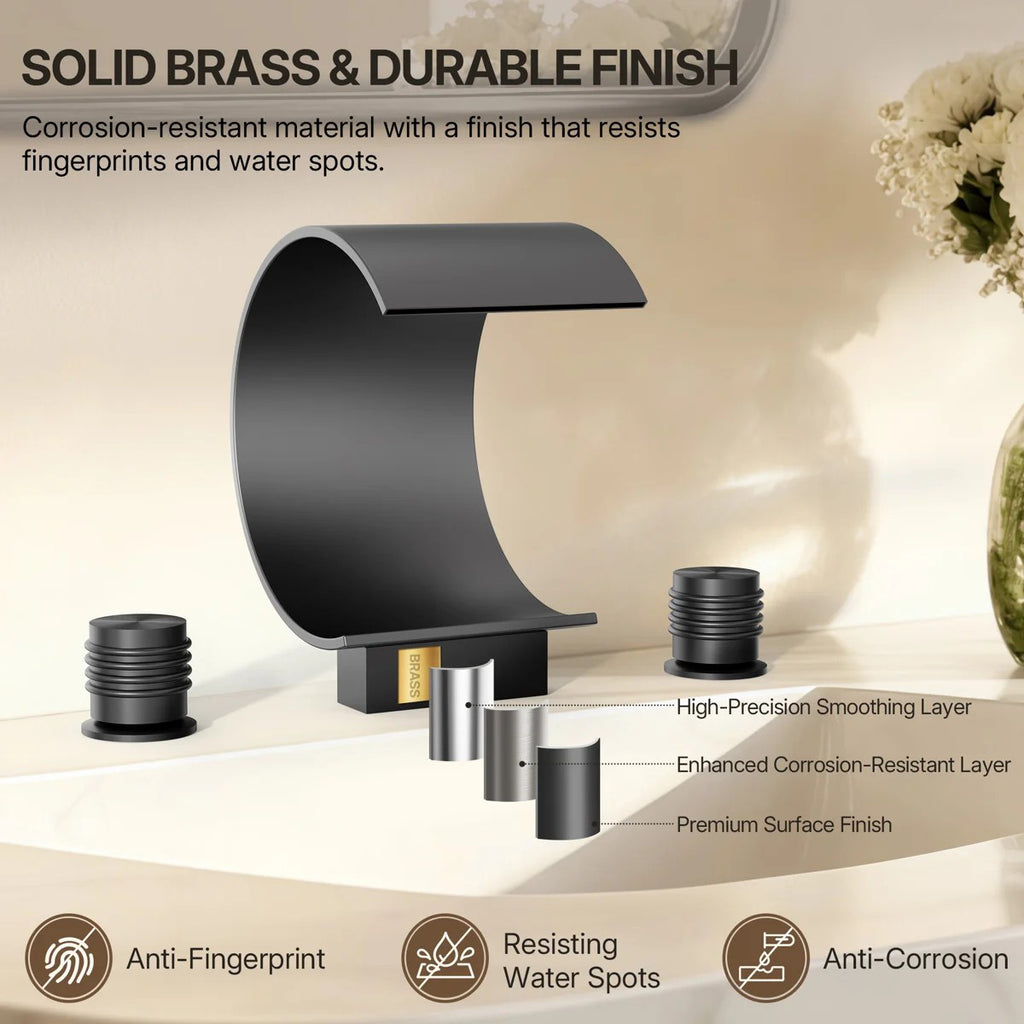 Widespread Bathroom Faucet 3 Hole, 2-handle Bathroom Sink Faucet with Drain Assembly LP3389019-YS - Matte Black