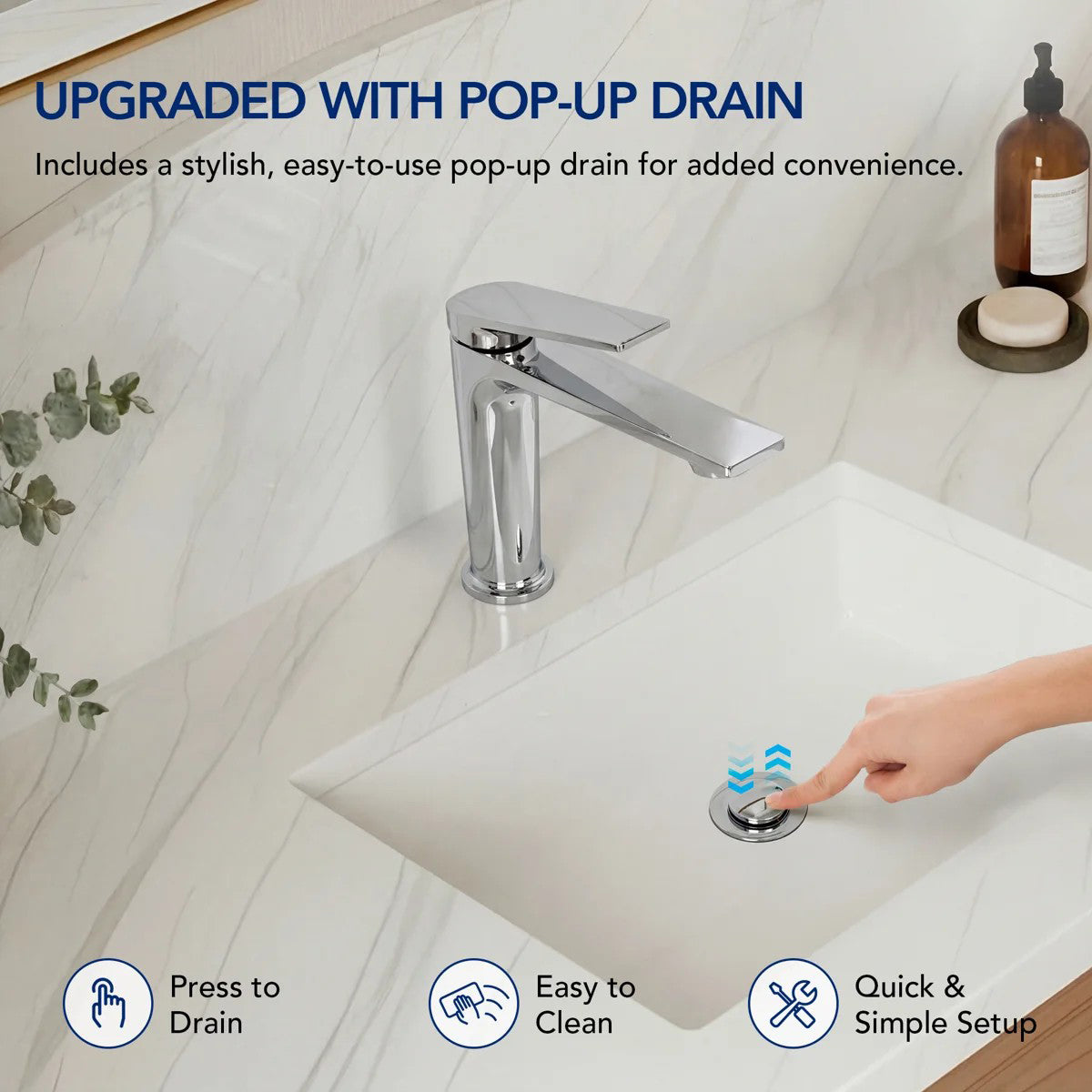 Single Hole Bathroom Faucet with Drain Assembly, Single Handle Bathroom Sink Faucet LP553019-YS - Chrome