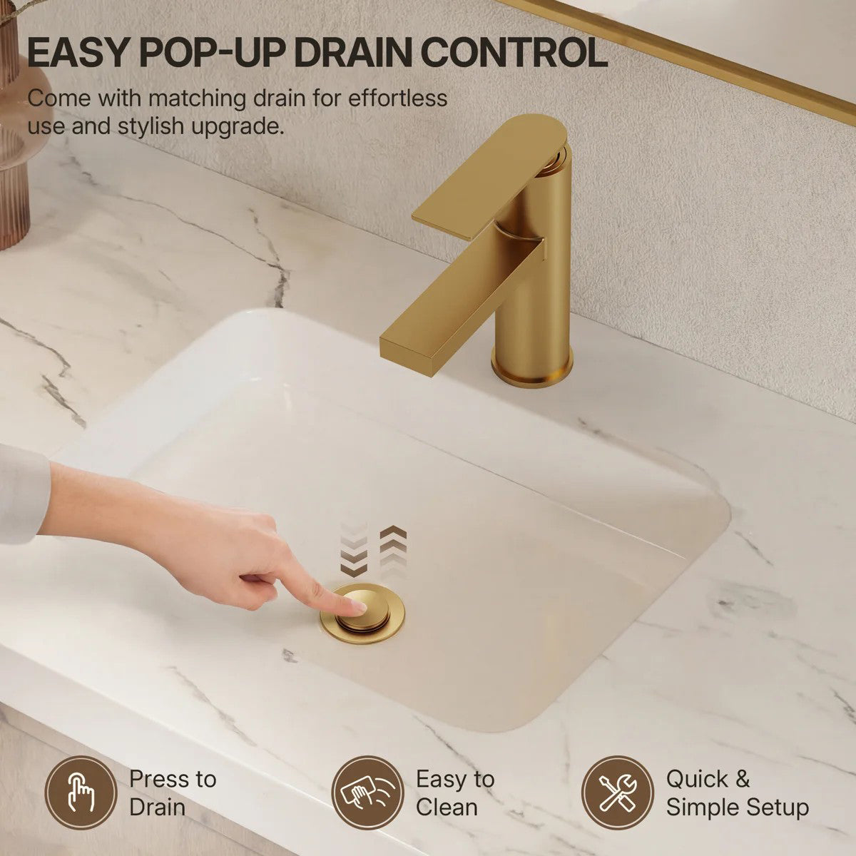 Single Hole Bathroom Faucet, Single Handle Bathroom Sink Faucet with Drain Assembly LP011235-YS - Brushed Gold